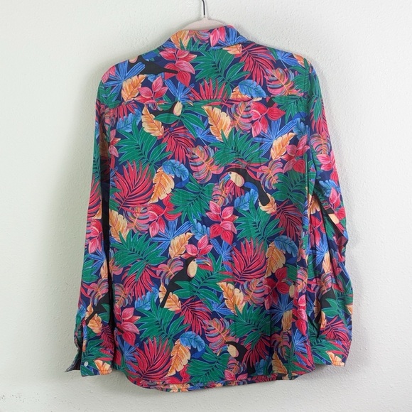 J.McLaughlin Tropical Toucan Palm Leaves Lois Button Down Cotton Shirt Large - Picture 8 of 8
